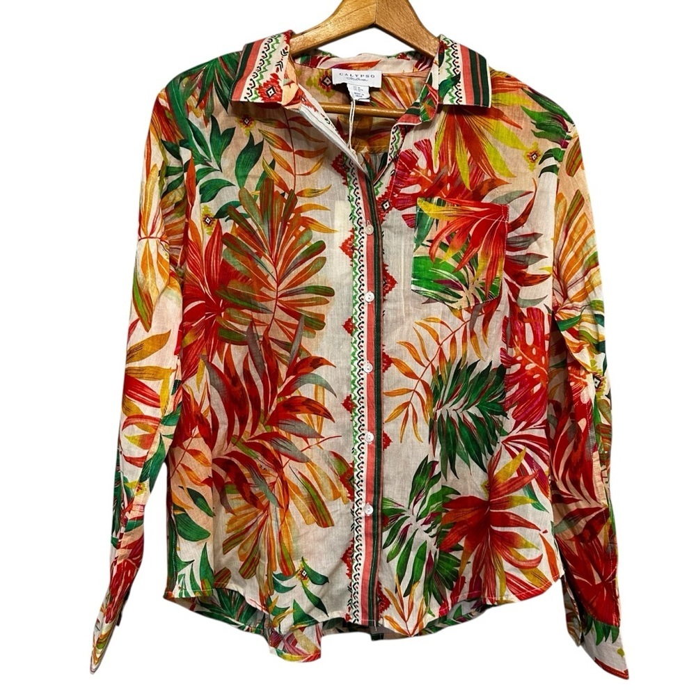 NWT Calypso St Barth Tropical Floral Button Down Long Sleeve Size Medium